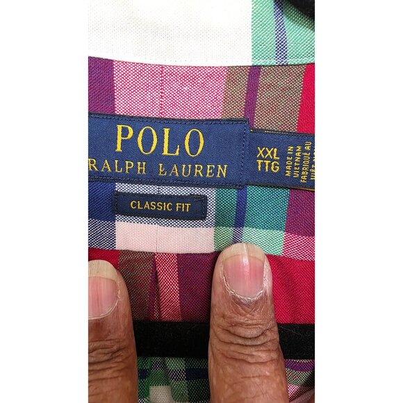 Ralph Lauren Polo Mens Classic Fit Plaid Button-Down Shirt XXL Red/Green/Blue - Picture 6 of 8